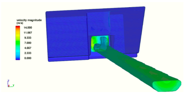 Figura 3: Galeria existente – Distribuição de velocidades para o cenário 1 de simulação.
